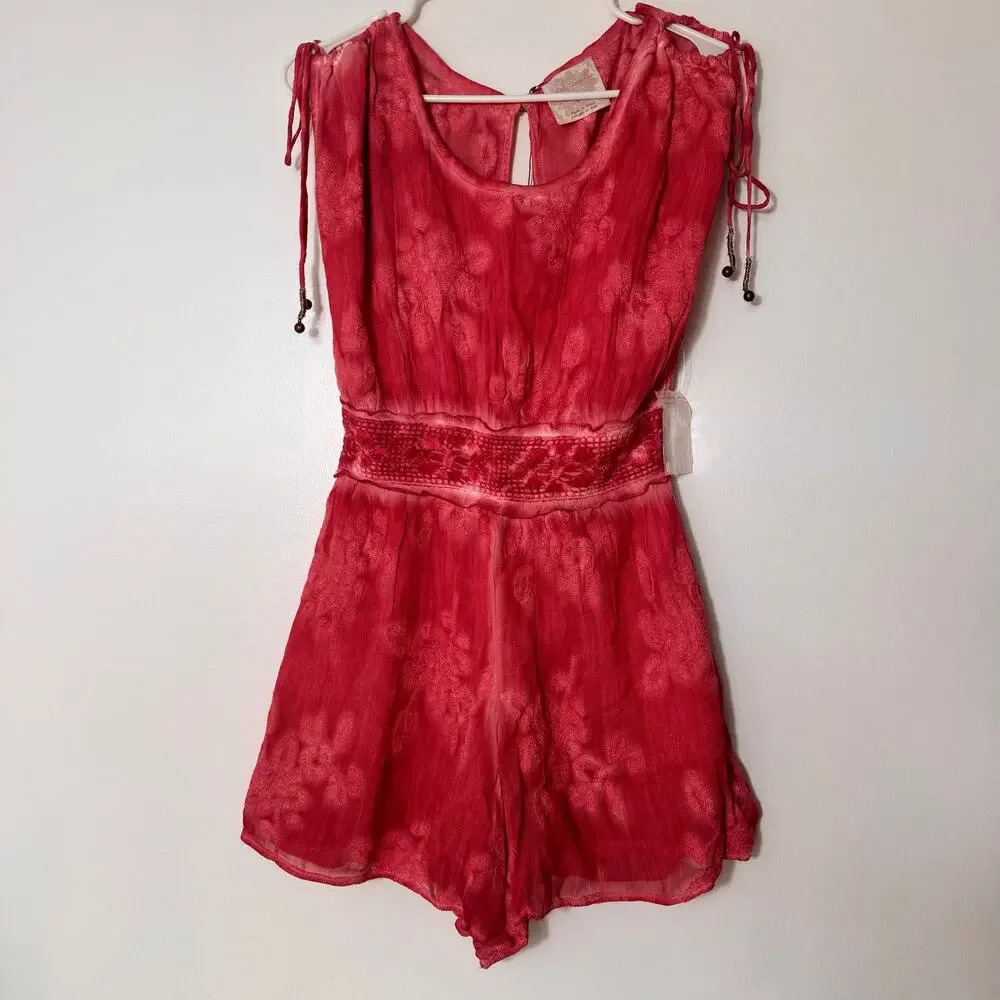 Free People women’s Pinkish- Red Embroidered Jumpsuit size S